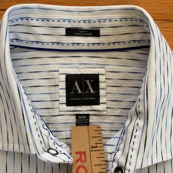 Armani Exchange Dress Shirt Men's M Striped Snap Button Up Front VTG 2013 Spring - Picture 4 of 7